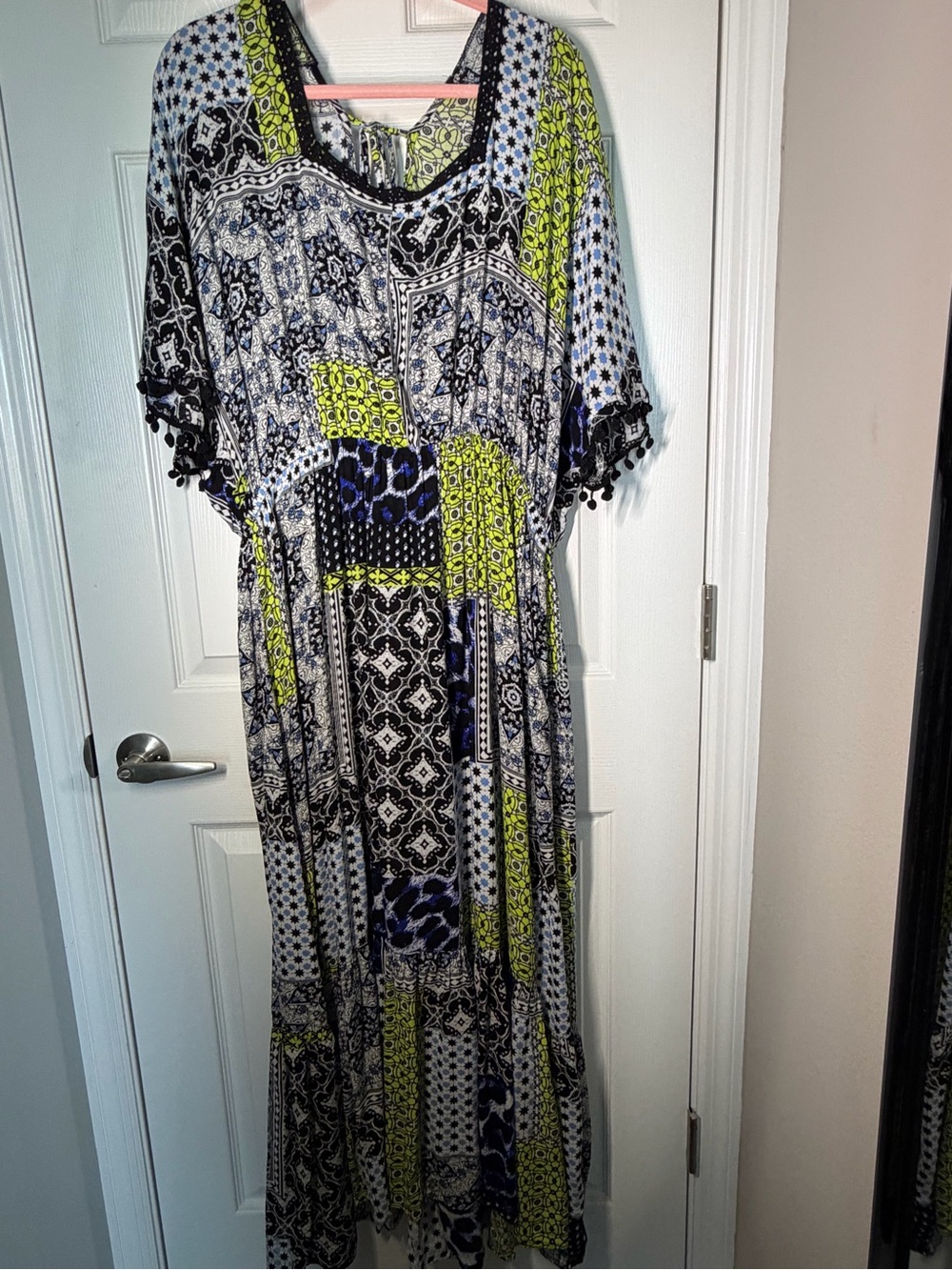 Simply Be Blue, Black & Lime Patchwork Kaftan